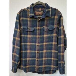 Orvis Blue Plaid Cotton Flannel Shacket Mens M Cabincore Outdoor Camp Hike Cozy